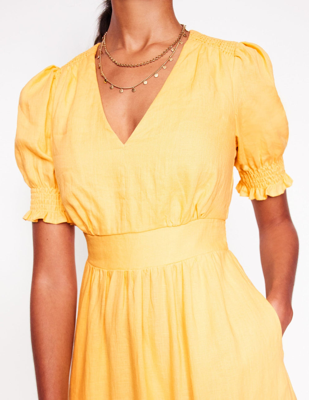 Anna Linen Tiered Midi Dress - Buttermilk Yellow