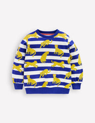 Printed Sweatshirt - Bright Blue Leopard Stripe