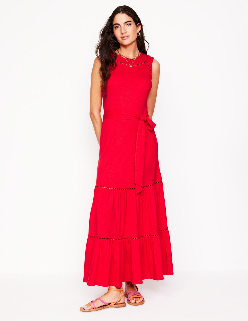 Mila Trim Tiered Jersey Dress - Poppy Red
