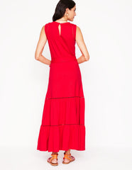 Mila Trim Tiered Jersey Dress - Poppy Red