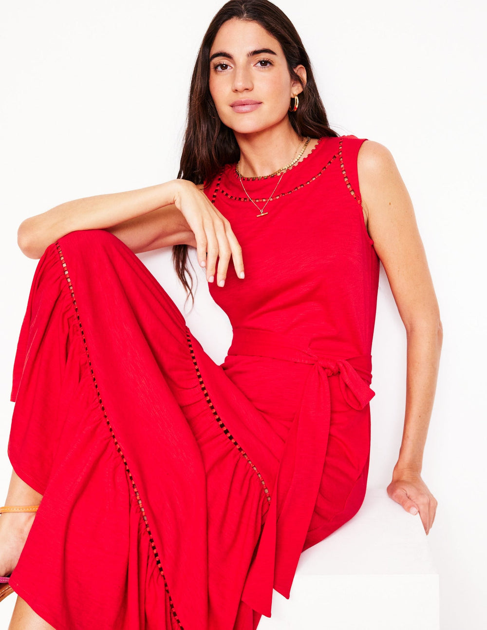 Mila Trim Tiered Jersey Dress - Poppy Red