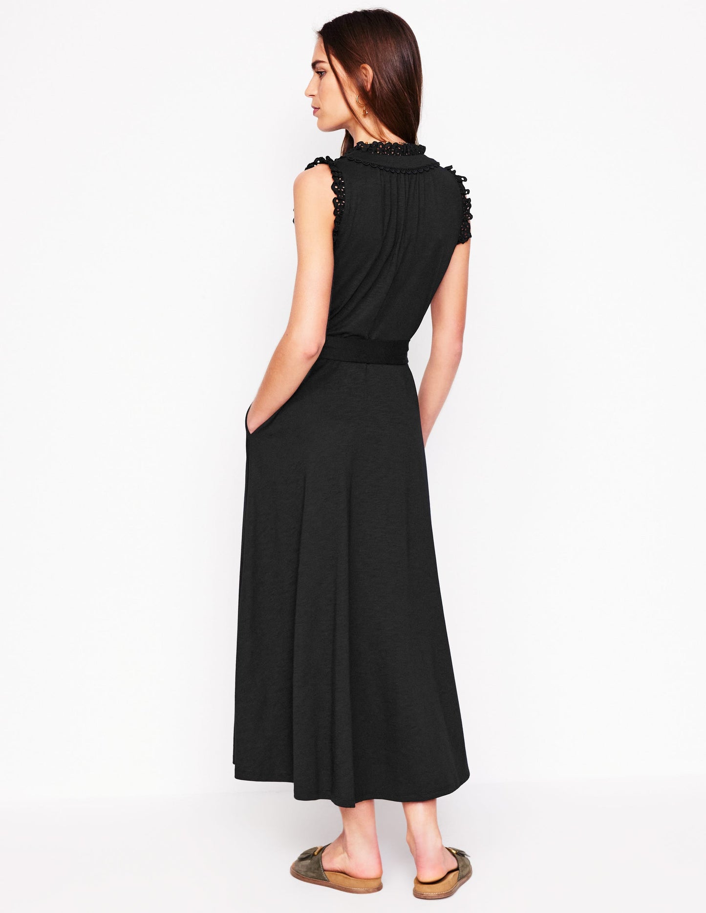 Aria Broderie Trim Midi Dress - Black