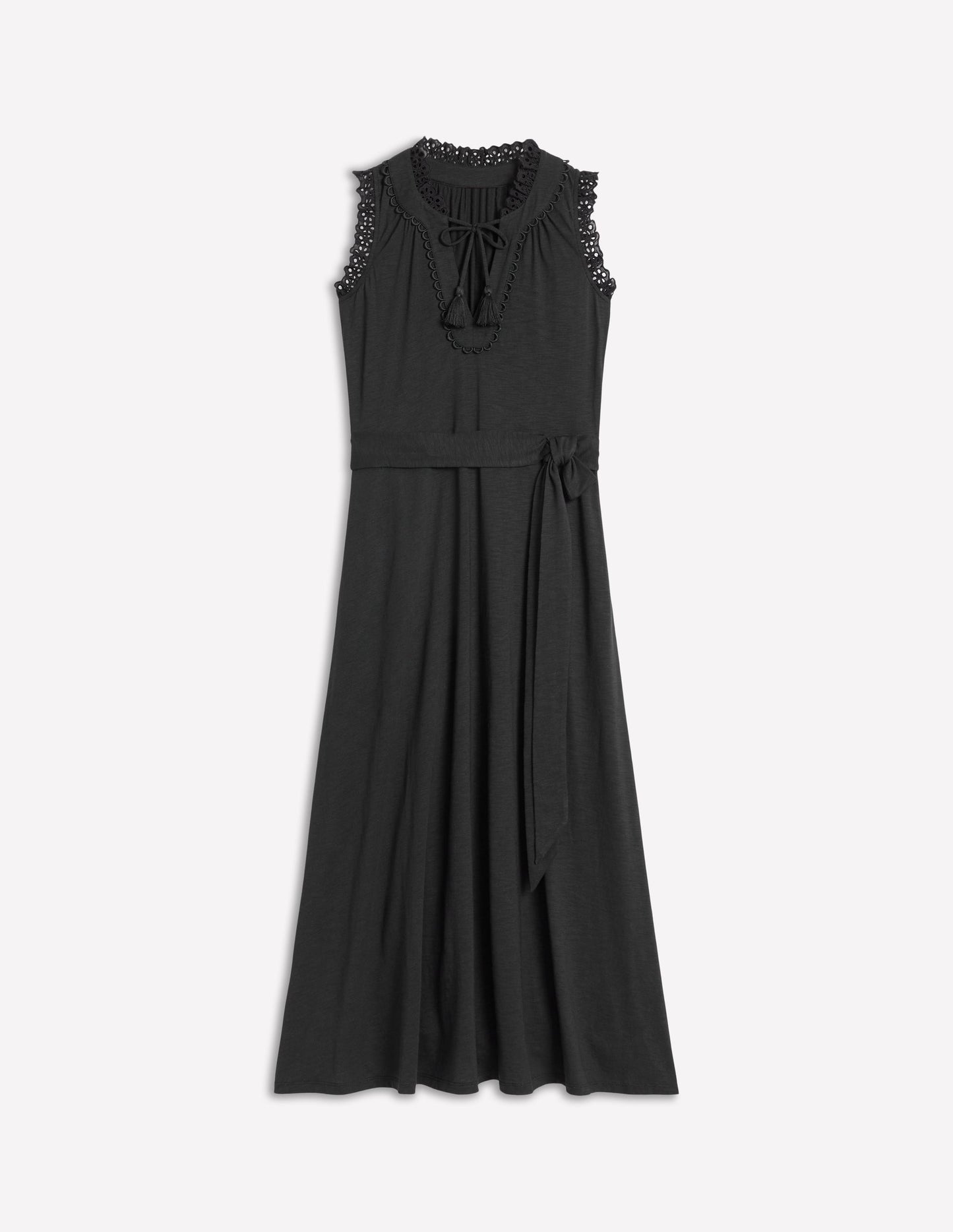 Aria Broderie Trim Midi Dress - Black