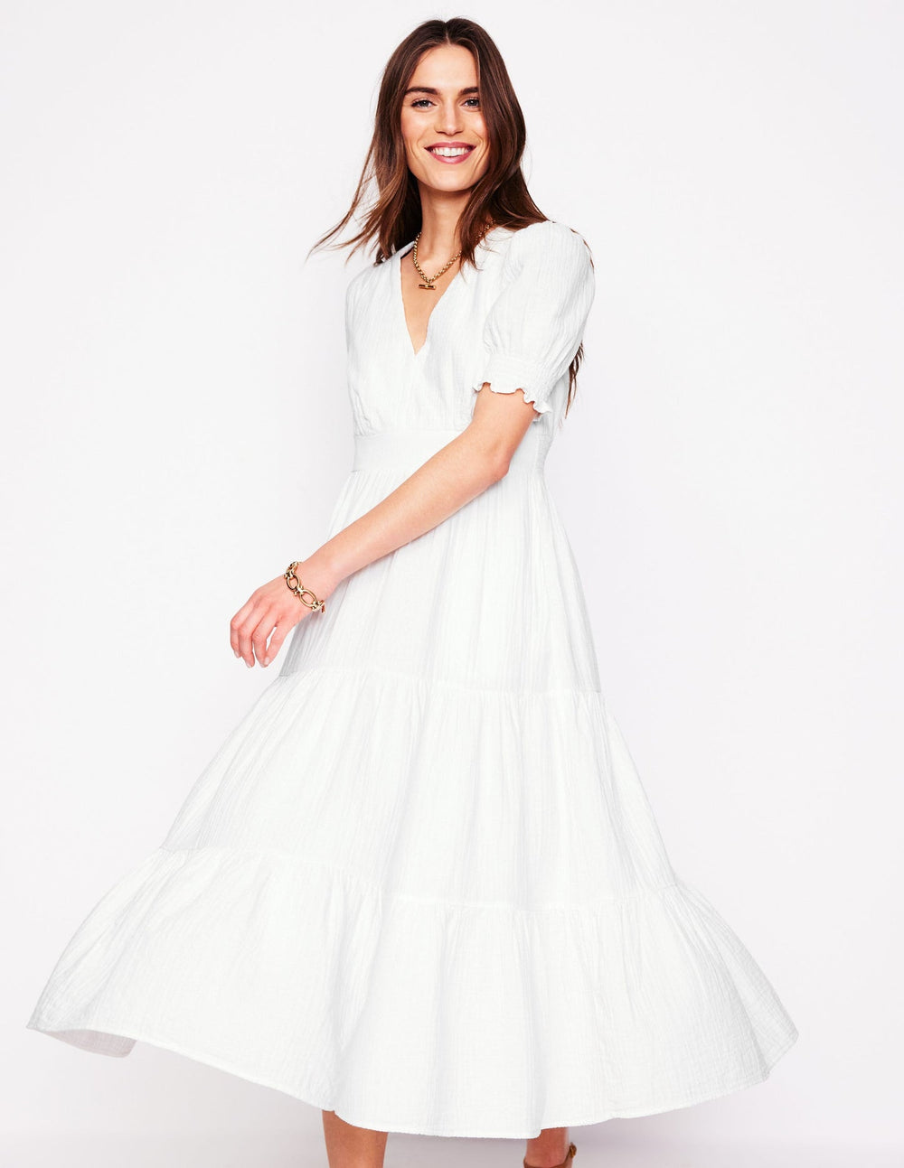 Anna Double Cloth Midi Dress - White