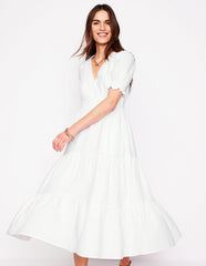 Anna Double Cloth Midi Dress - White