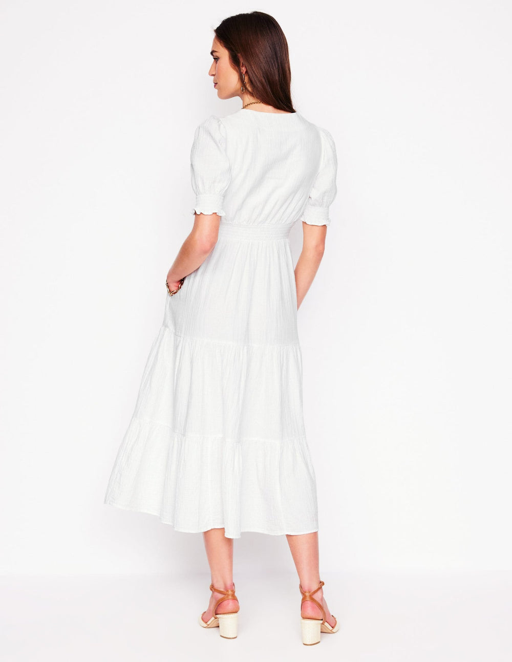 Anna Double Cloth Midi Dress - White