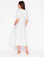 Anna Double Cloth Midi Dress - White