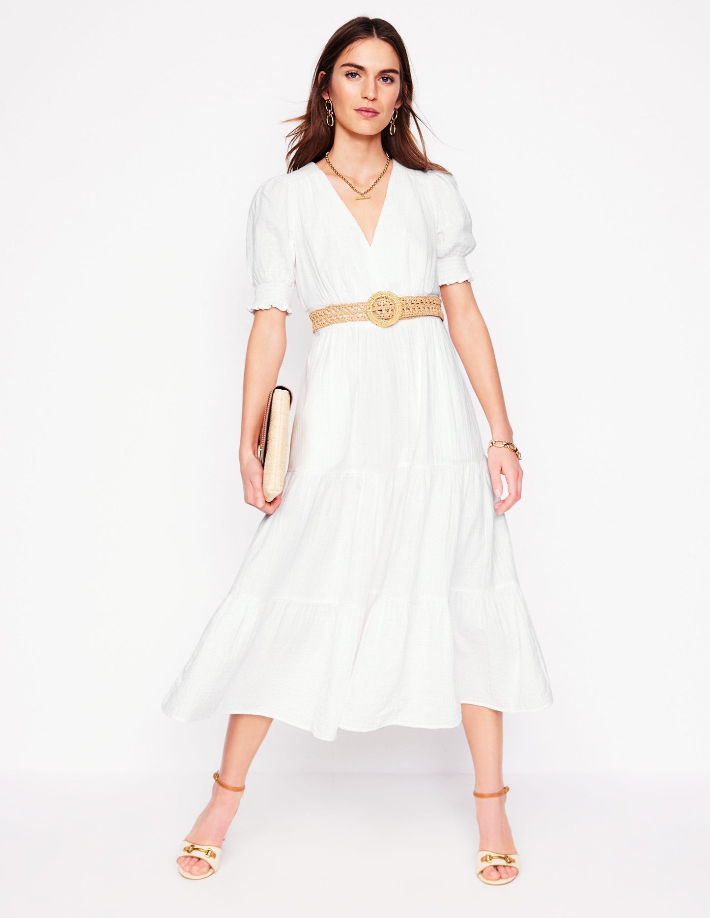 Anna Double Cloth Midi Dress - White