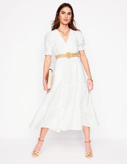 Anna Double Cloth Midi Dress - White