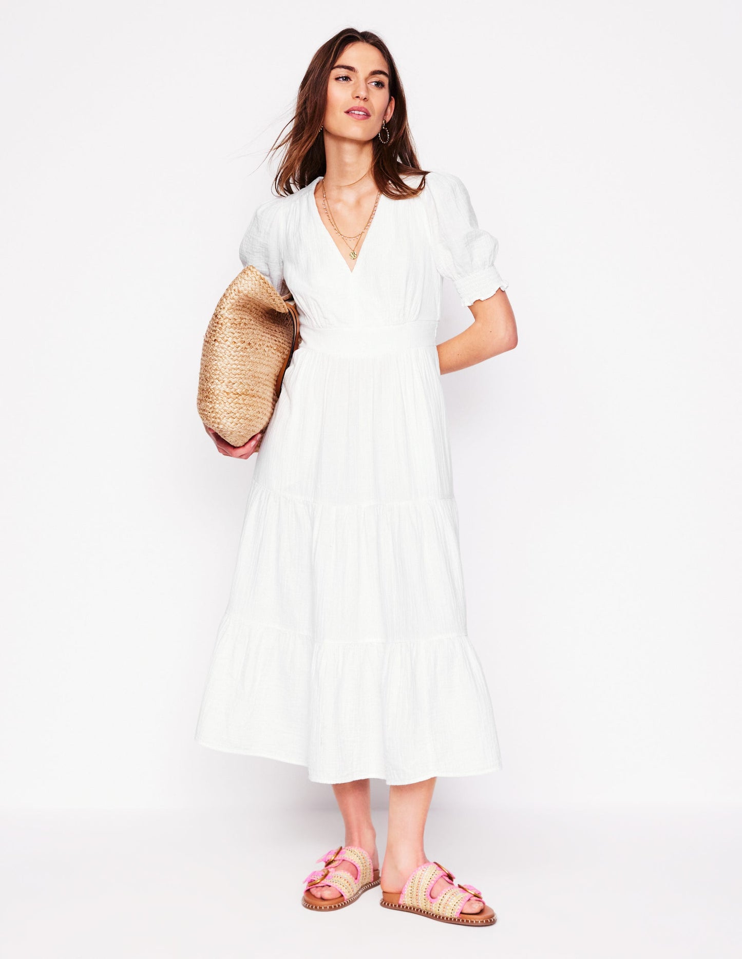 Anna Double Cloth Midi Dress - White
