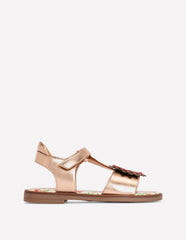 Fun Leather Sandals - Gold Metallic Flower