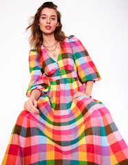 Lola Blouson Maxi Dress - Rainbow Multigingham