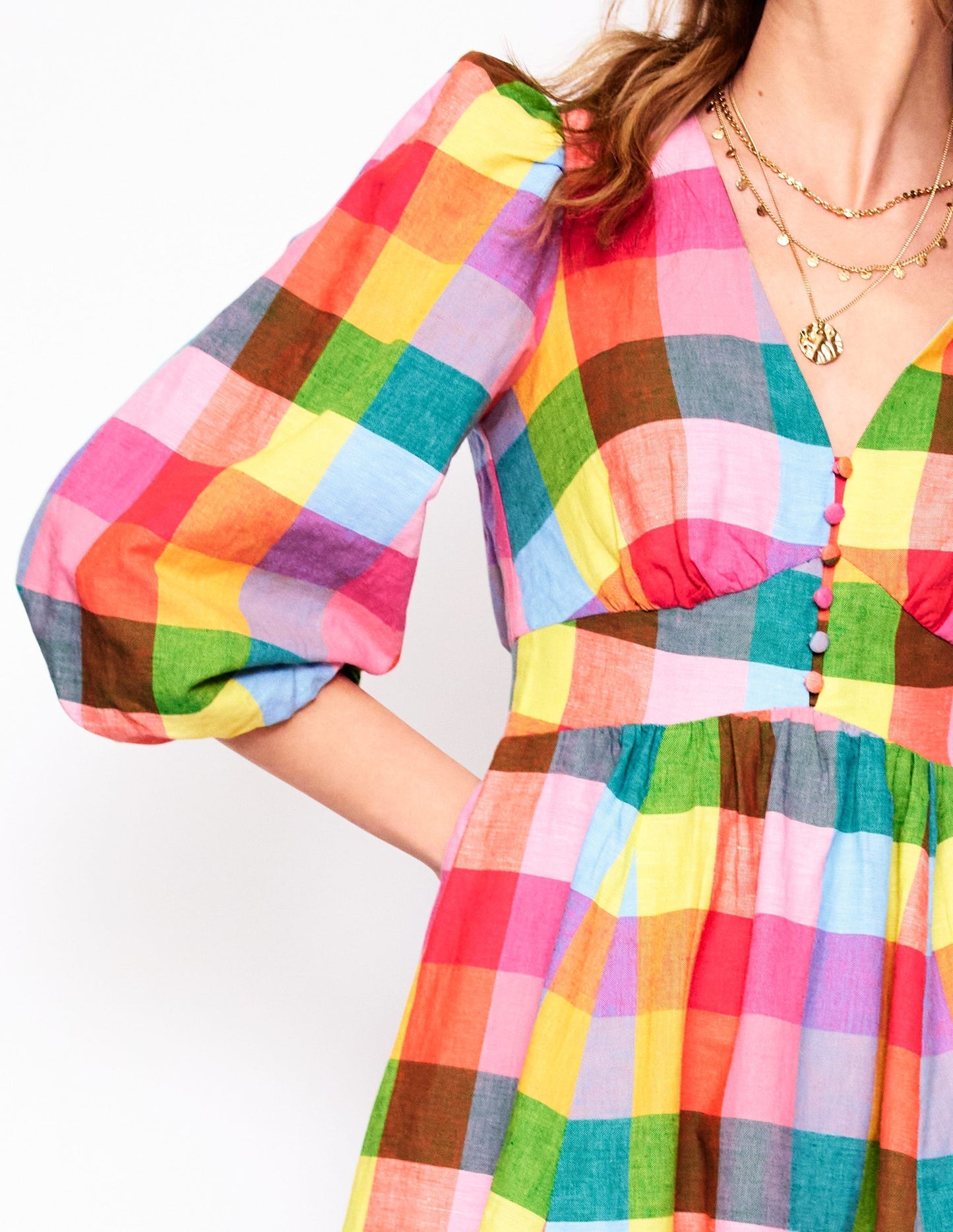 Lola Blouson Maxi Dress - Rainbow Multigingham
