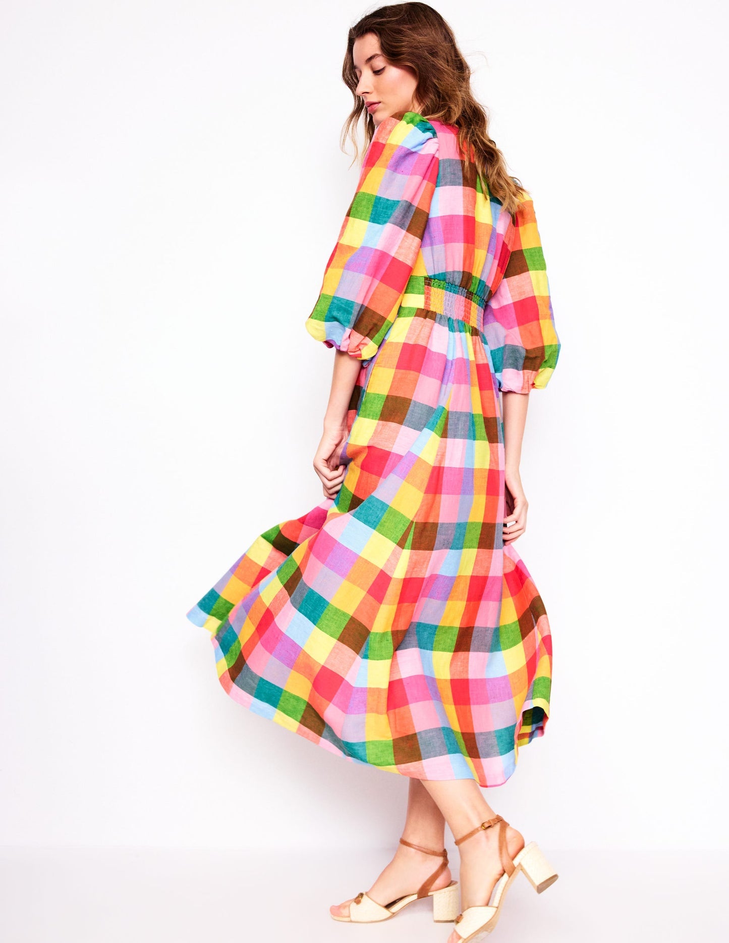 Lola Blouson Maxi Dress - Rainbow Multigingham