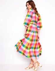 Lola Blouson Maxi Dress - Rainbow Multigingham