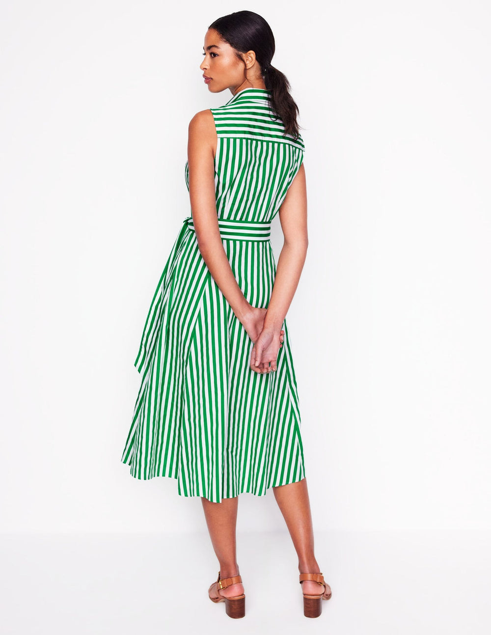 Amy Sleeveless Shirt Dress - Rich Emerald Stripe
