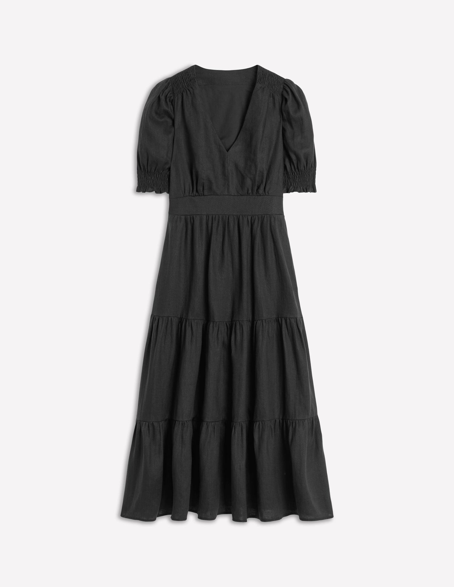 Anna Linen Tiered Midi Dress - Black