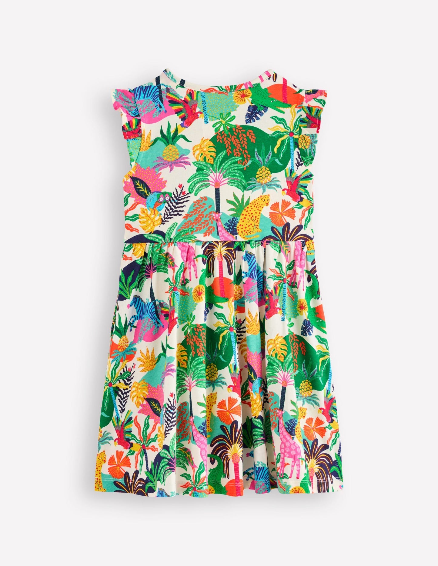 Posie Frill Sleeve Dress - Soft Ivory Multi Jungle