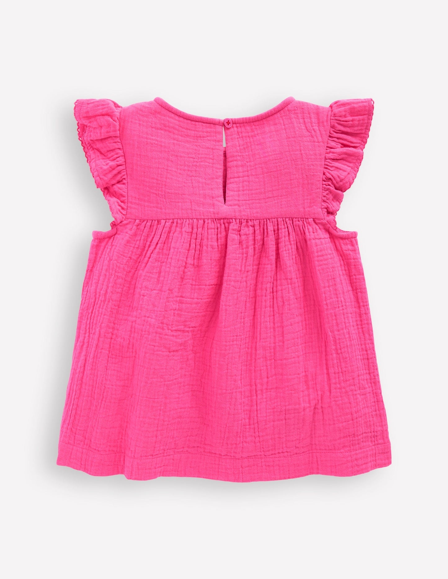 Double Cloth Frill Sleeve Top - Sorbet Pink Embroidered