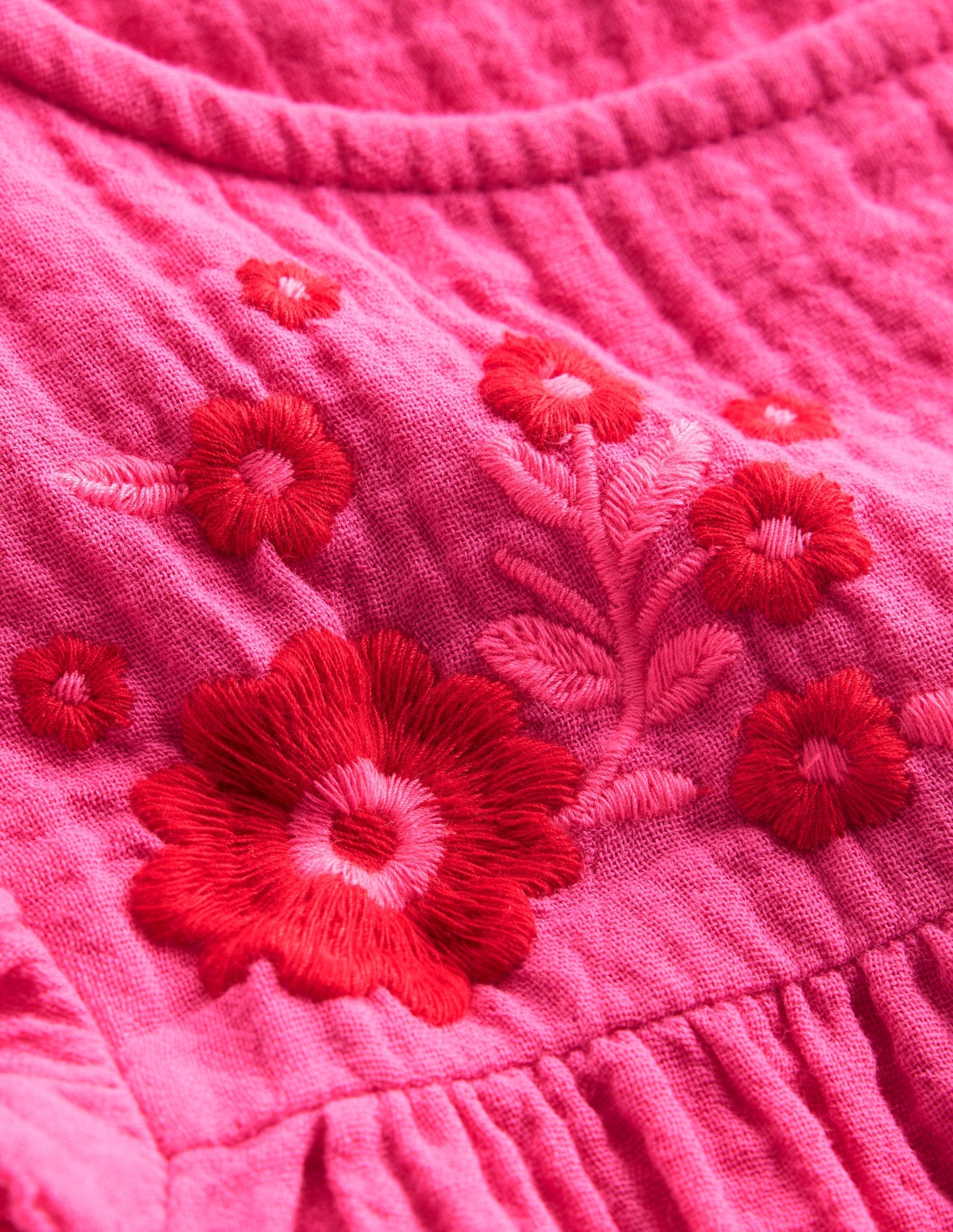 Double Cloth Frill Sleeve Top - Sorbet Pink Embroidered