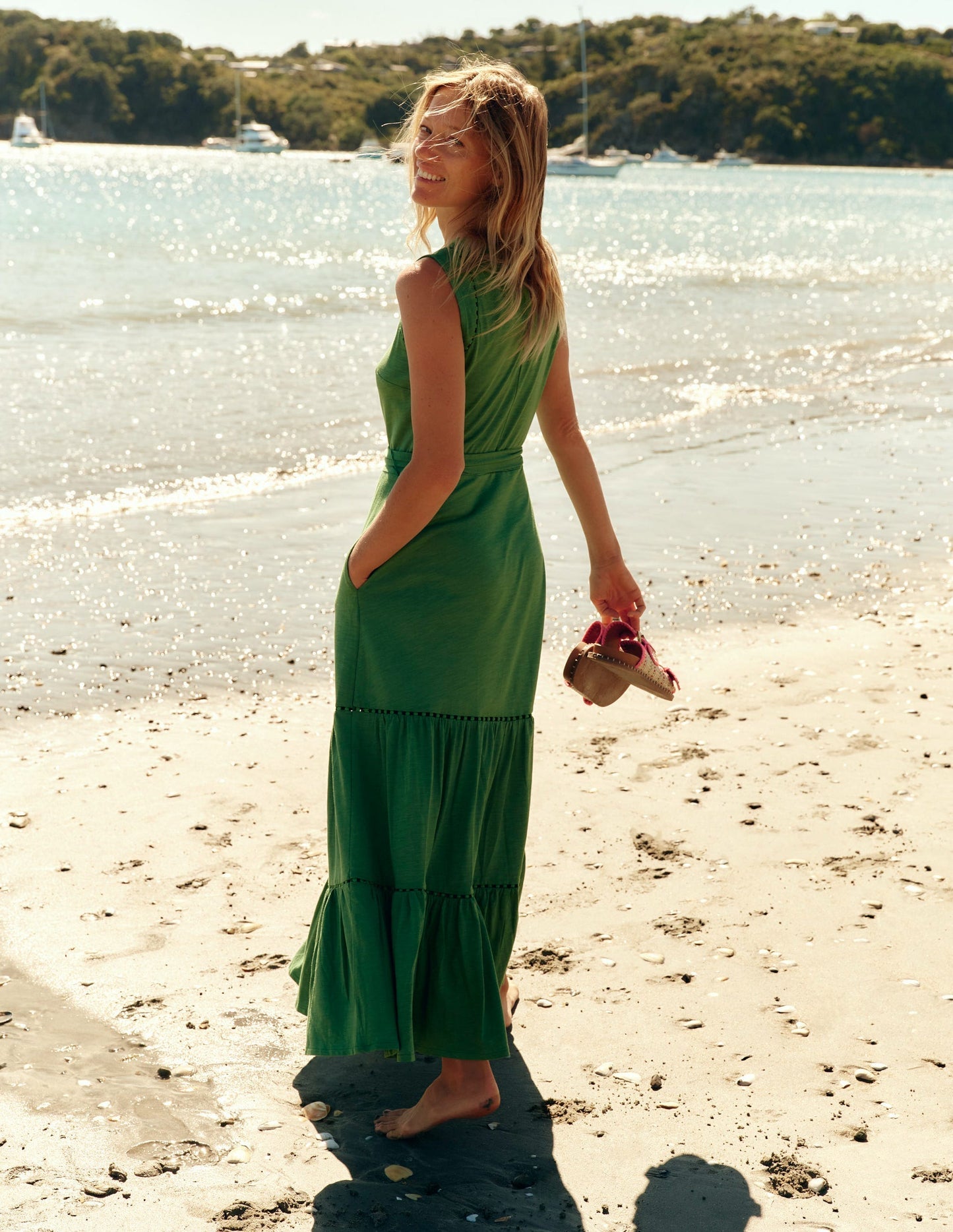 Mila Trim Tiered Jersey Dress - Paradise Green