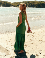 Mila Trim Tiered Jersey Dress - Paradise Green