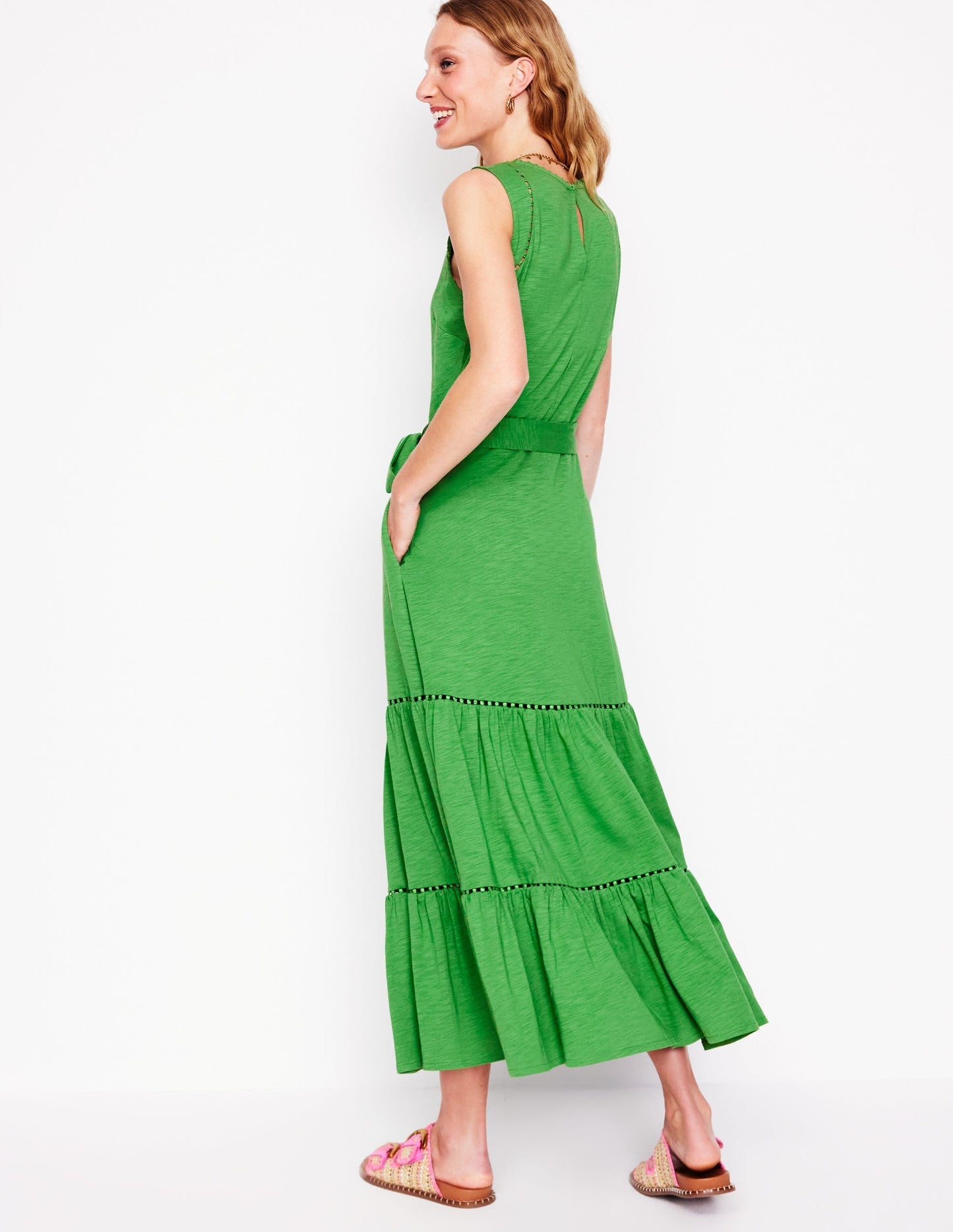 Mila Trim Tiered Jersey Dress - Paradise Green
