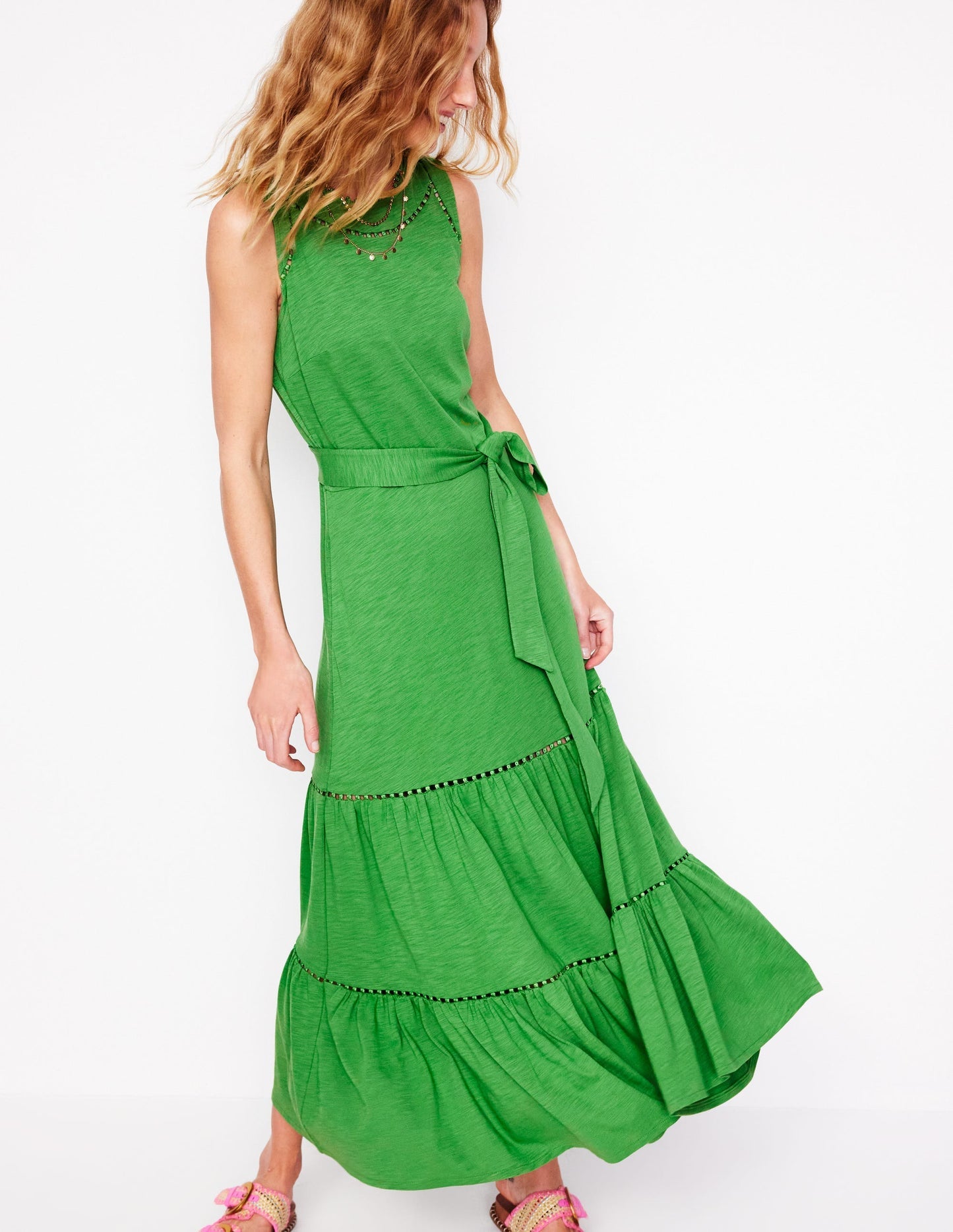 Mila Trim Tiered Jersey Dress - Paradise Green
