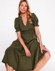 Anna Double Cloth Midi Dress - Woodland Green
