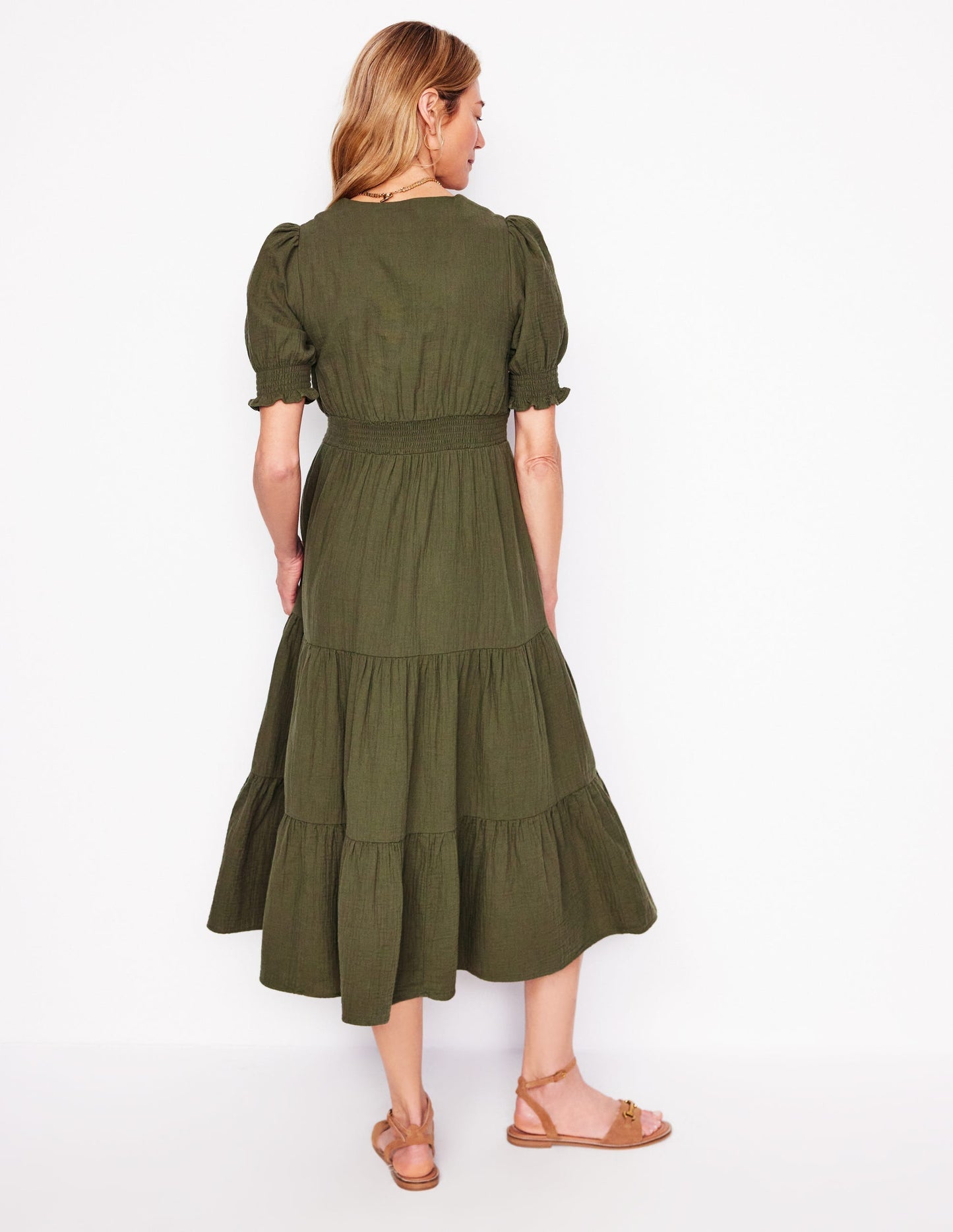 Anna Double Cloth Midi Dress - Woodland Green