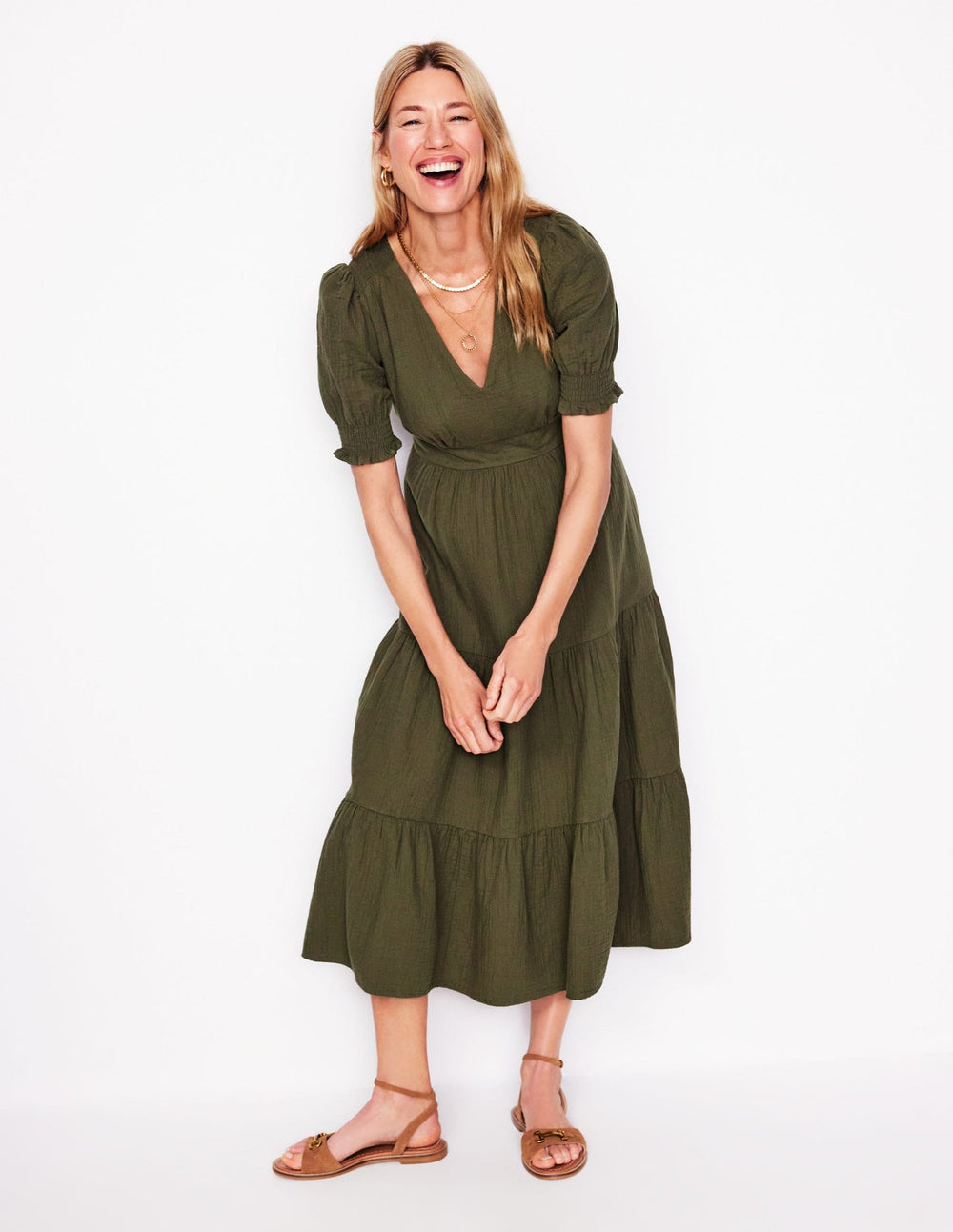 Anna Double Cloth Midi Dress - Woodland Green
