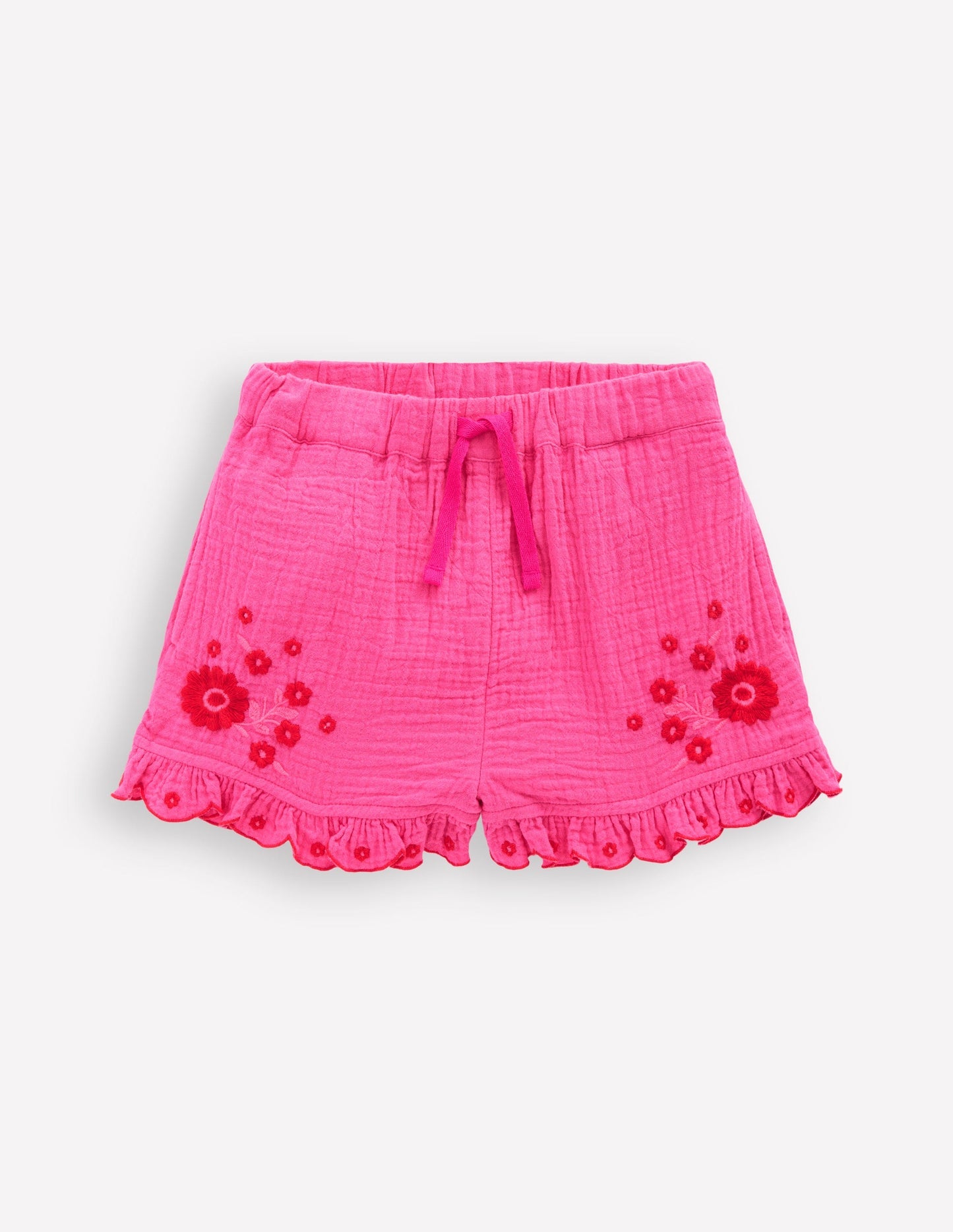 Double Cloth Frill Hem Shorts - Sorbet Pink Embroidered