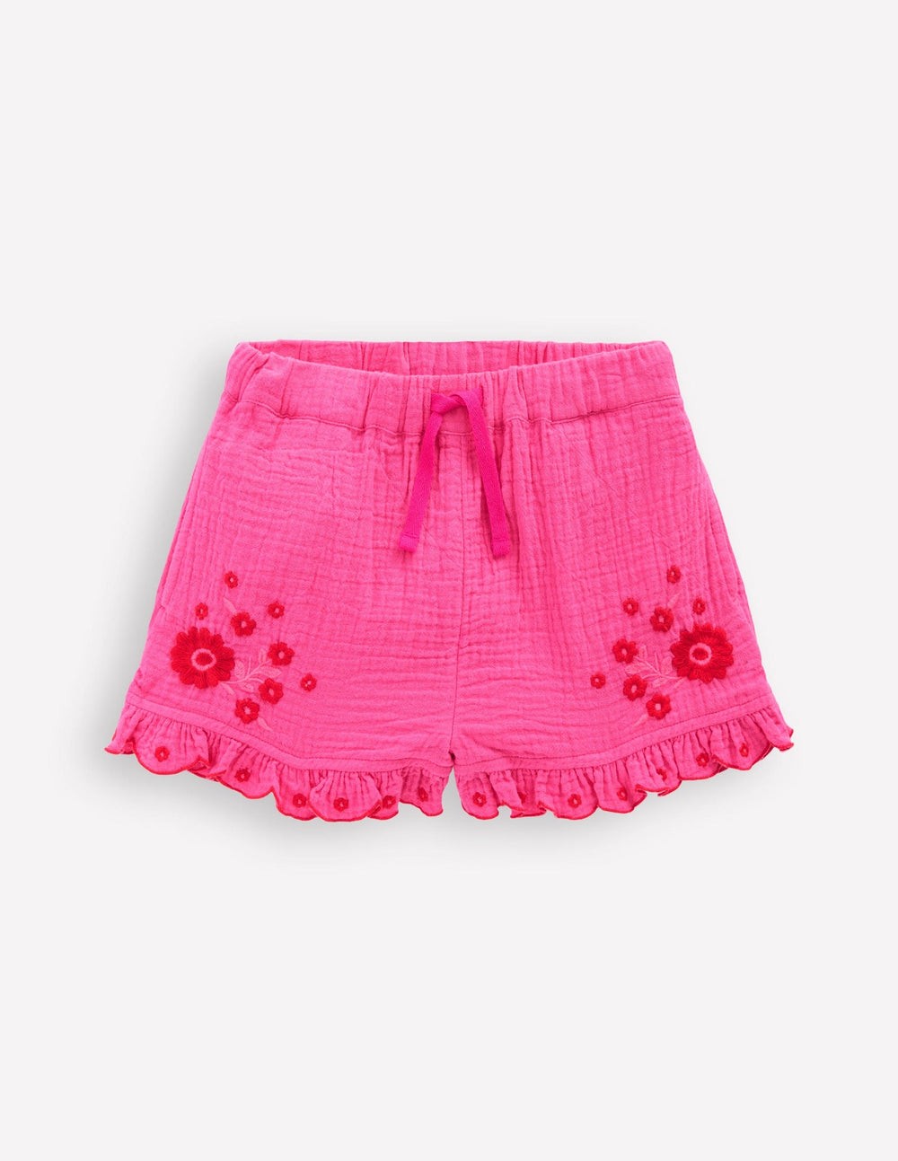 Double Cloth Frill Hem Shorts - Sorbet Pink Embroidered