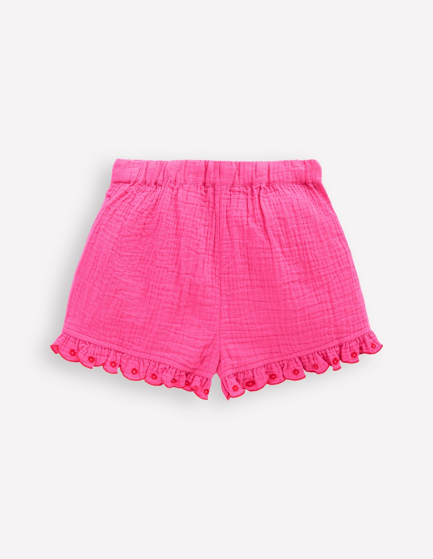 Double Cloth Frill Hem Shorts - Sorbet Pink Embroidered