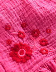 Double Cloth Frill Hem Shorts - Sorbet Pink Embroidered