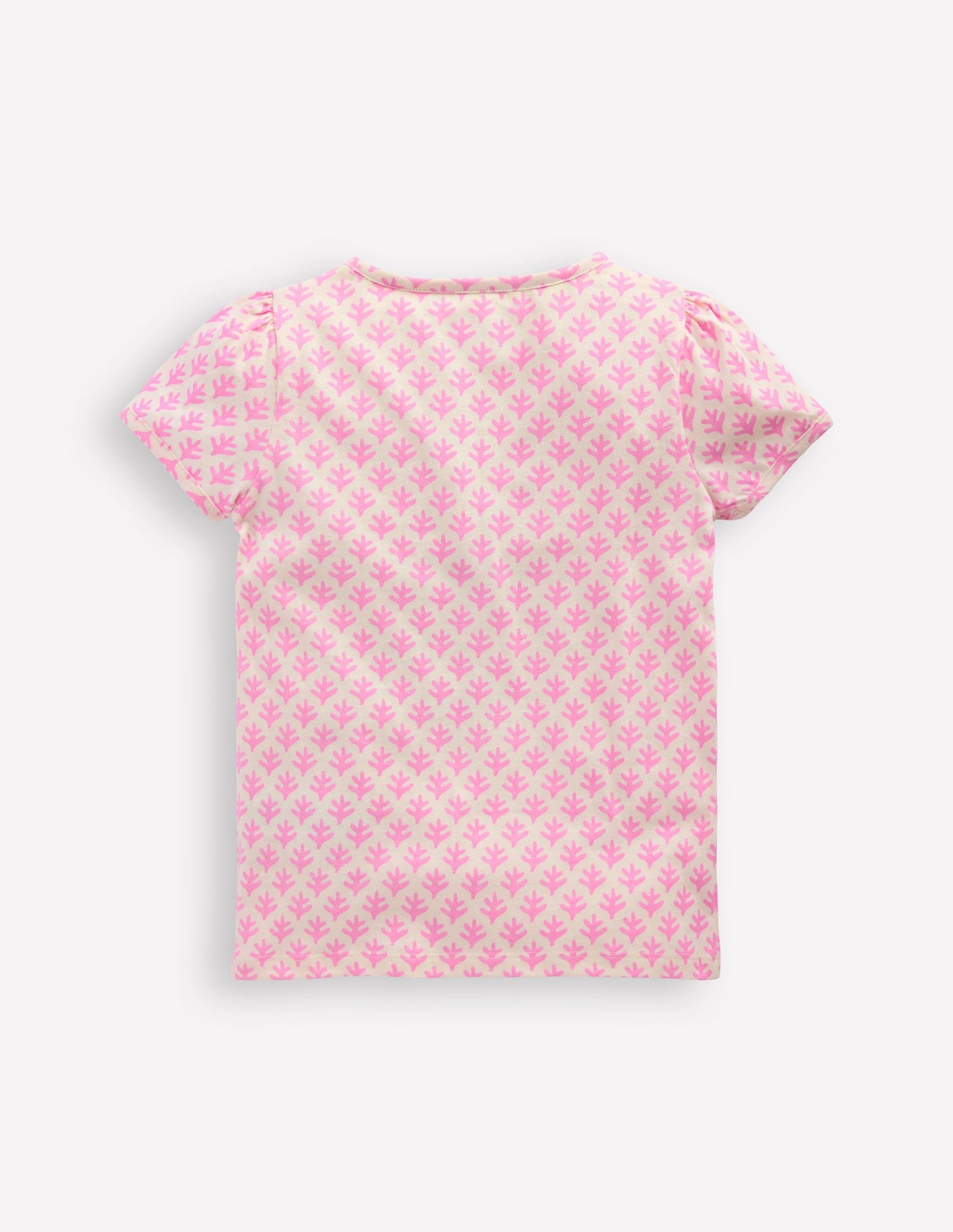 Puff Sleeve Superstitch Top - Pink Woodblock Seahorse
