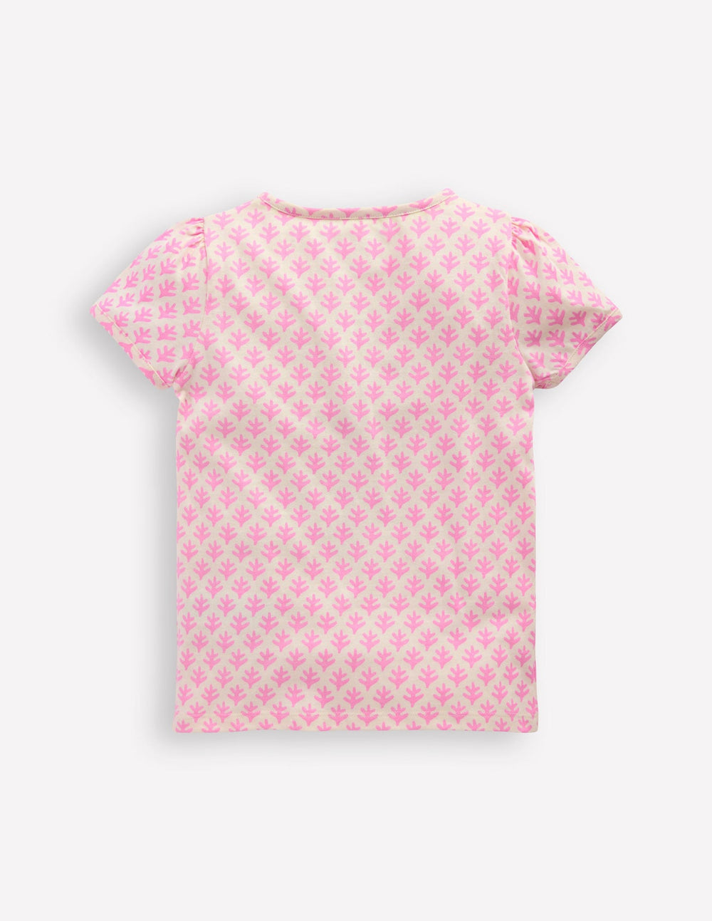Puff Sleeve Superstitch Top - Pink Woodblock Seahorse