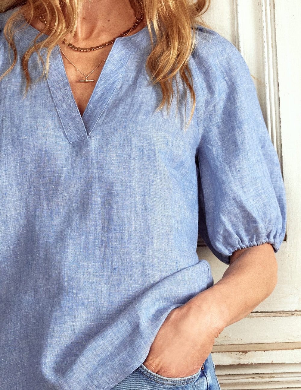 Brooke Linen Top - Chambray