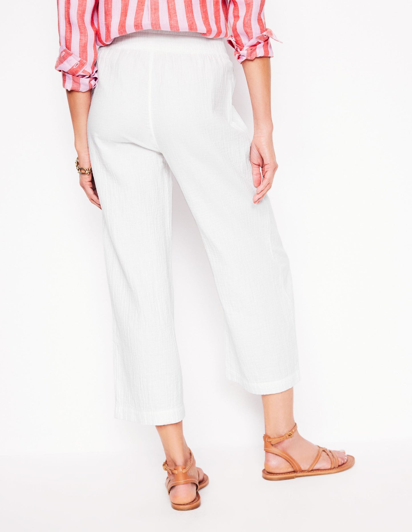 Cropped Double Cloth Pants - White