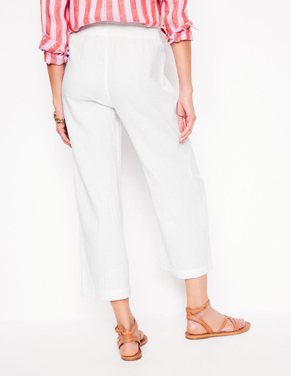 Cropped Double Cloth Pants - White