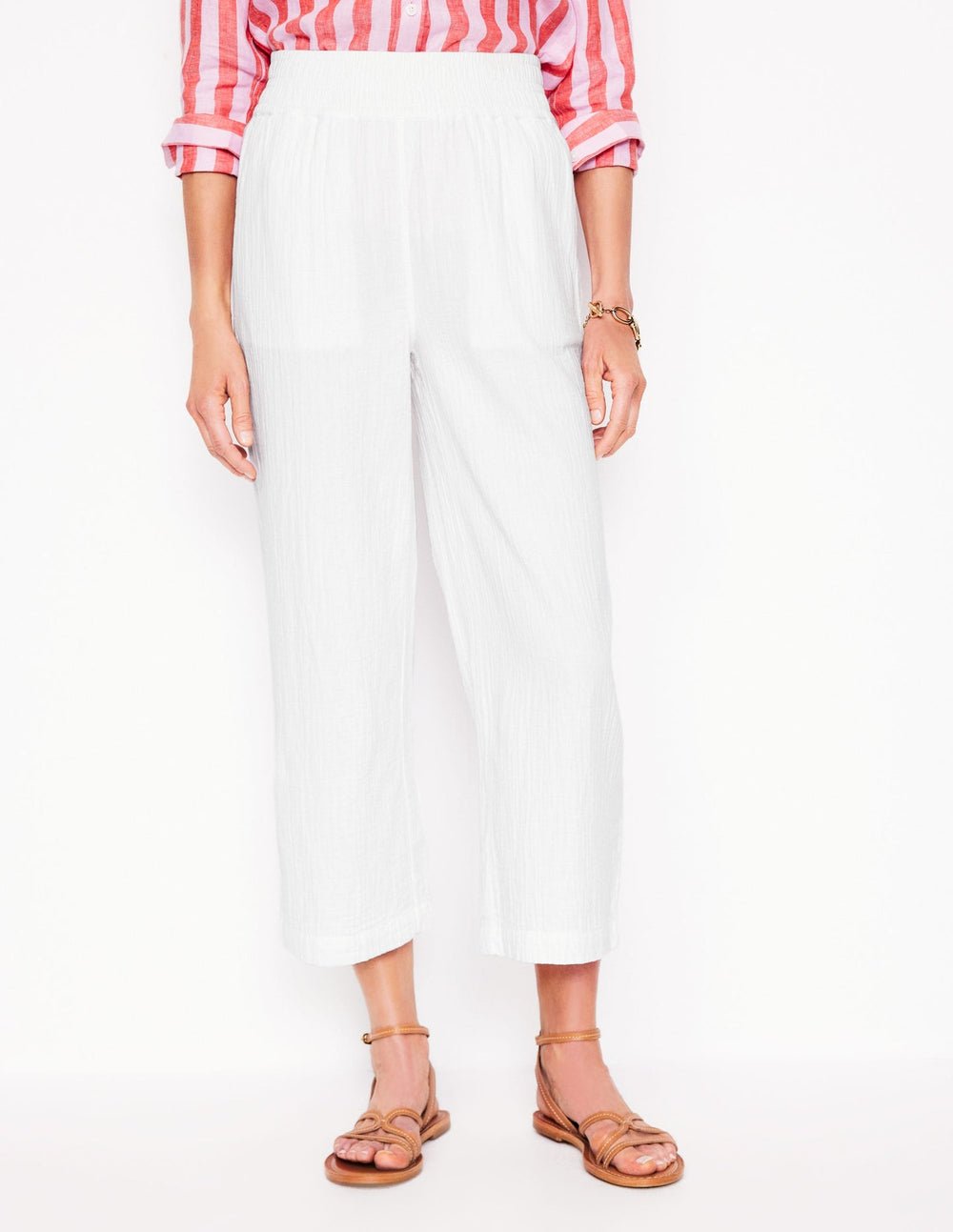 Cropped Double Cloth Pants - White