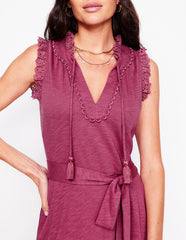 Aria Broderie Trim Midi Dress - Plum Purple