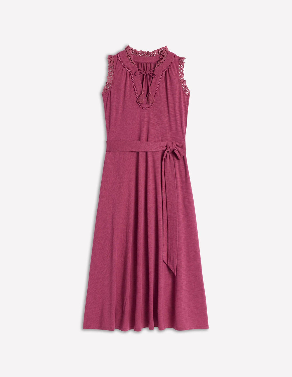 Aria Broderie Trim Midi Dress - Plum Purple