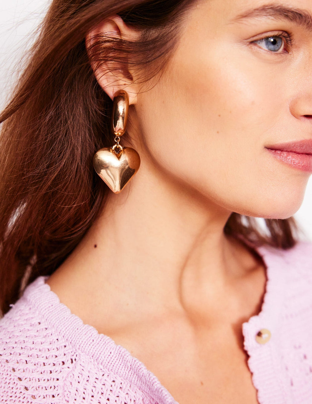 Chunky Heart Hoop Earrings - Gold