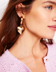 Chunky Heart Hoop Earrings - Gold