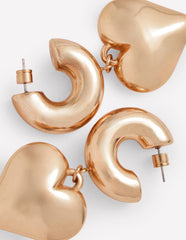 Chunky Heart Hoop Earrings - Gold