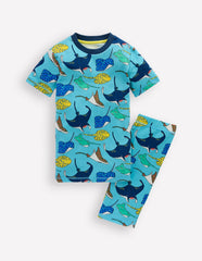Snug Short John Pajamas - Caribbean Blue Rays