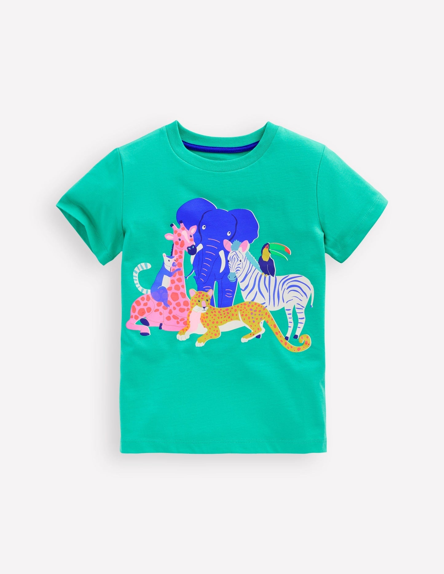 Short Sleeve Riso T-shirt - Aquamarine Blue Jungle Animals