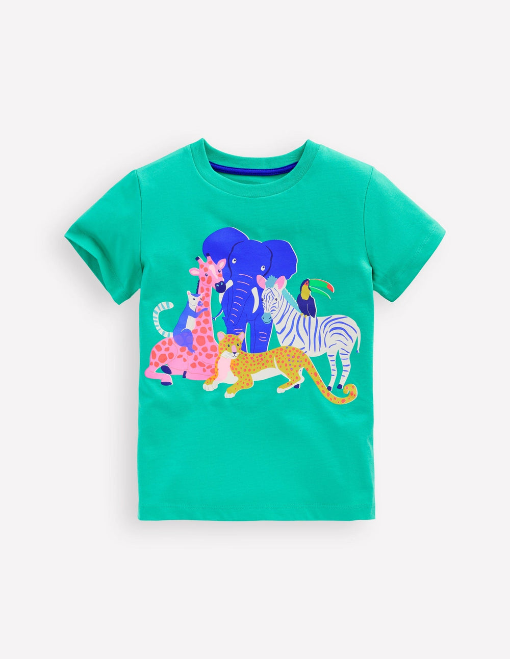Short Sleeve Riso T-shirt - Aquamarine Blue Jungle Animals