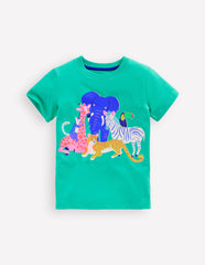 Short Sleeve Riso T-shirt - Aquamarine Blue Jungle Animals
